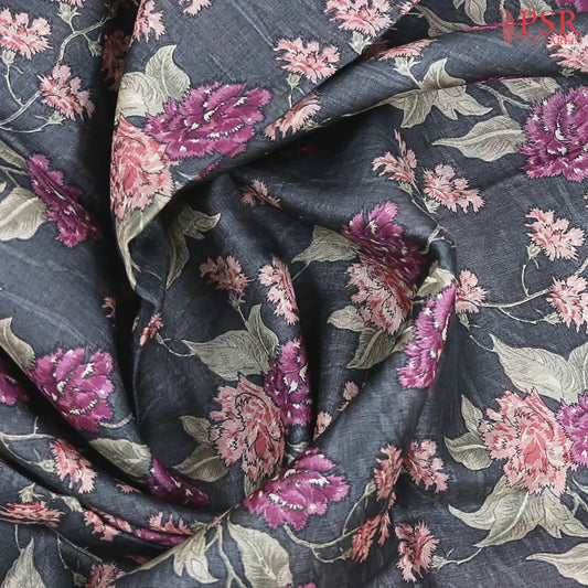 Dark Aegean Blue Tussar Silk Saree