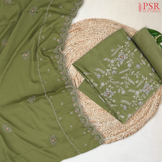 Asparagus Green Semi Georgette Dress Material