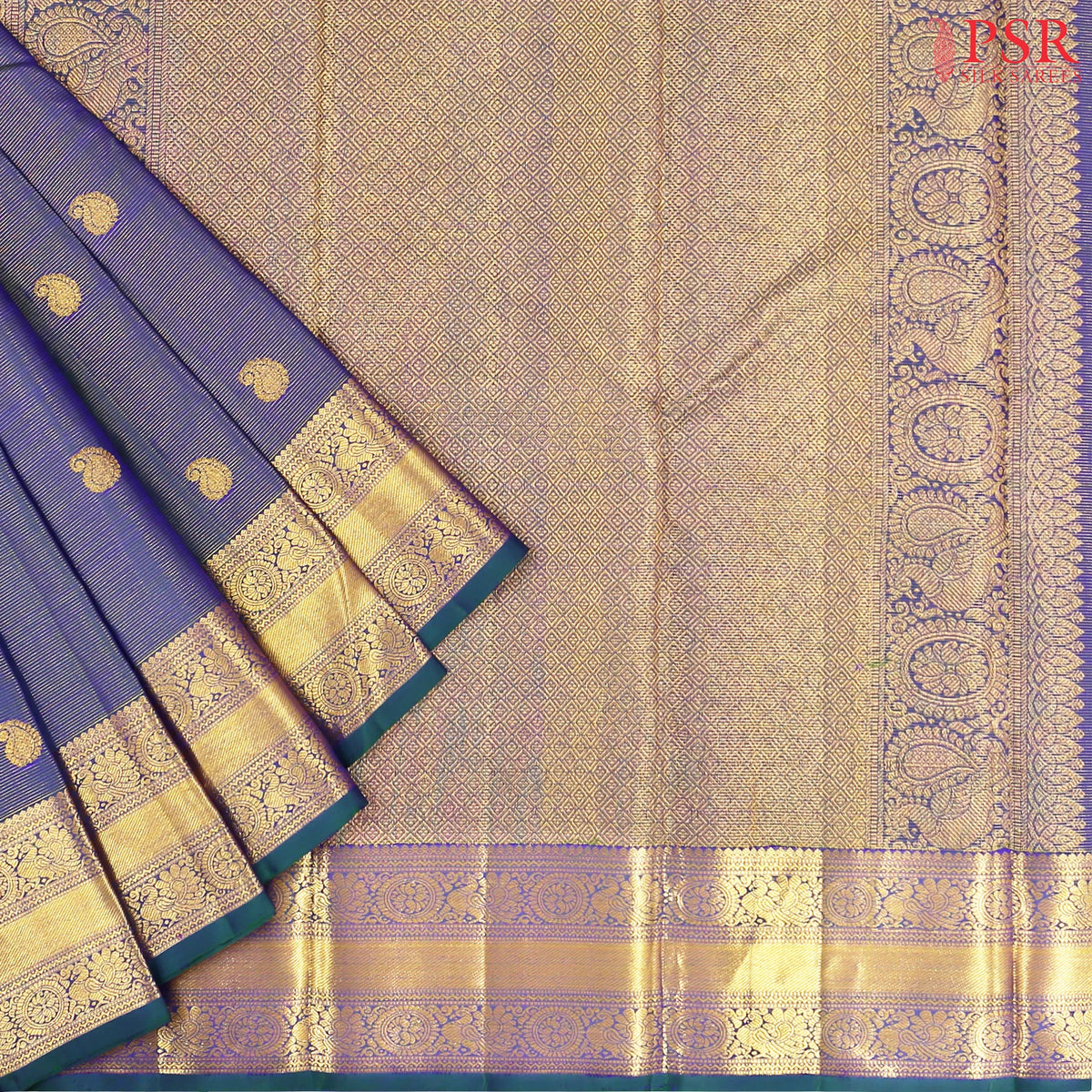 Dark Peacock Teal  Kanchipuram Silk Saree