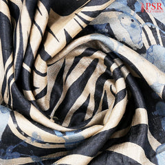 Dark Spruce Blue & Blue Tussar Silk Saree