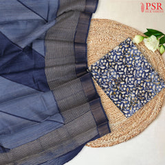 Dark Blue Kadhi Tussar Silk Dress Material