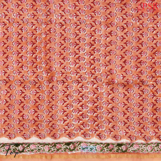 Coral Peach Chanderi Silk Cotton Dress Material