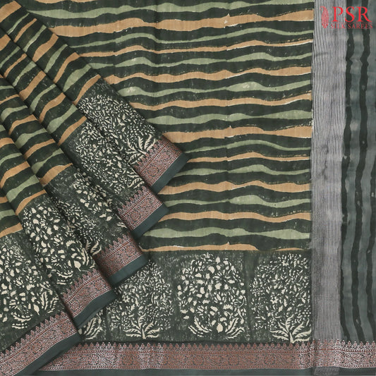 Dark Green Chanderi Silk Cotton Saree