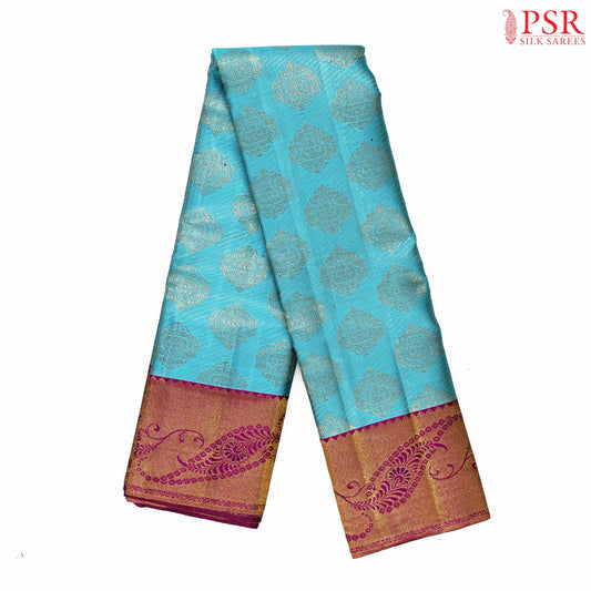 Light Peacock Blue Kanchipuram Jacquard Silk Saree