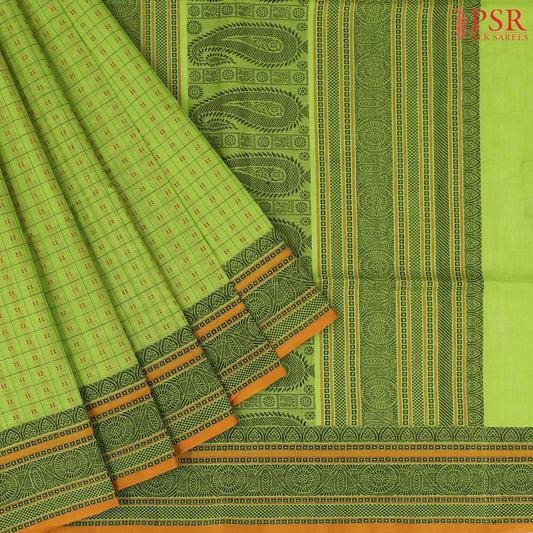 Parrot Green Kalakshetra Kovai Cotton Saree
