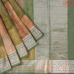 Cider Orange & Olive Green Chiniya Silk Saree