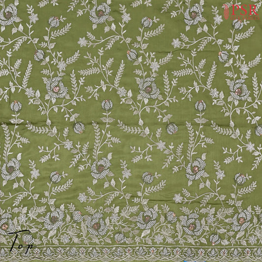 Asparagus Green Semi Georgette Dress Material