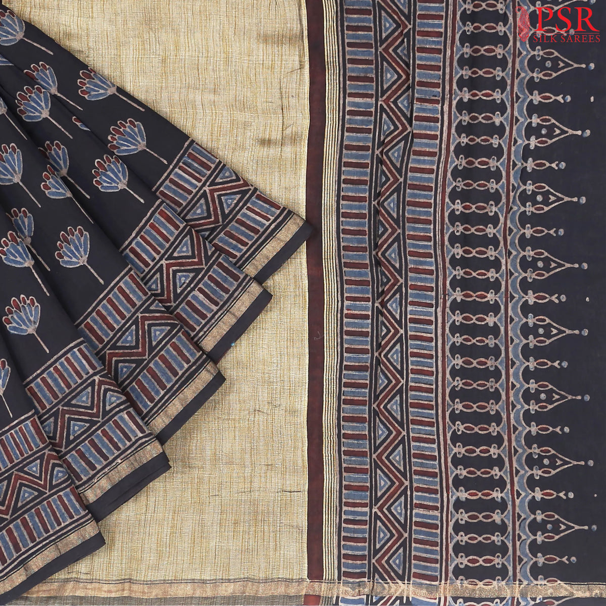 Black Jaipur Cotton Printed Saree