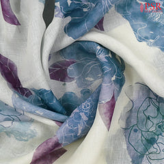 Floral White Linen Saree