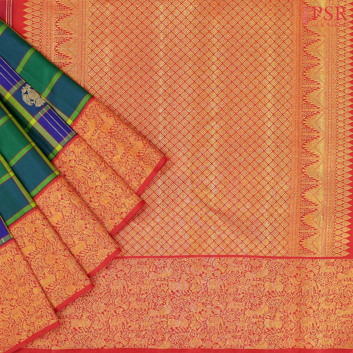 Green & Blue Kanchipuram Silk Saree