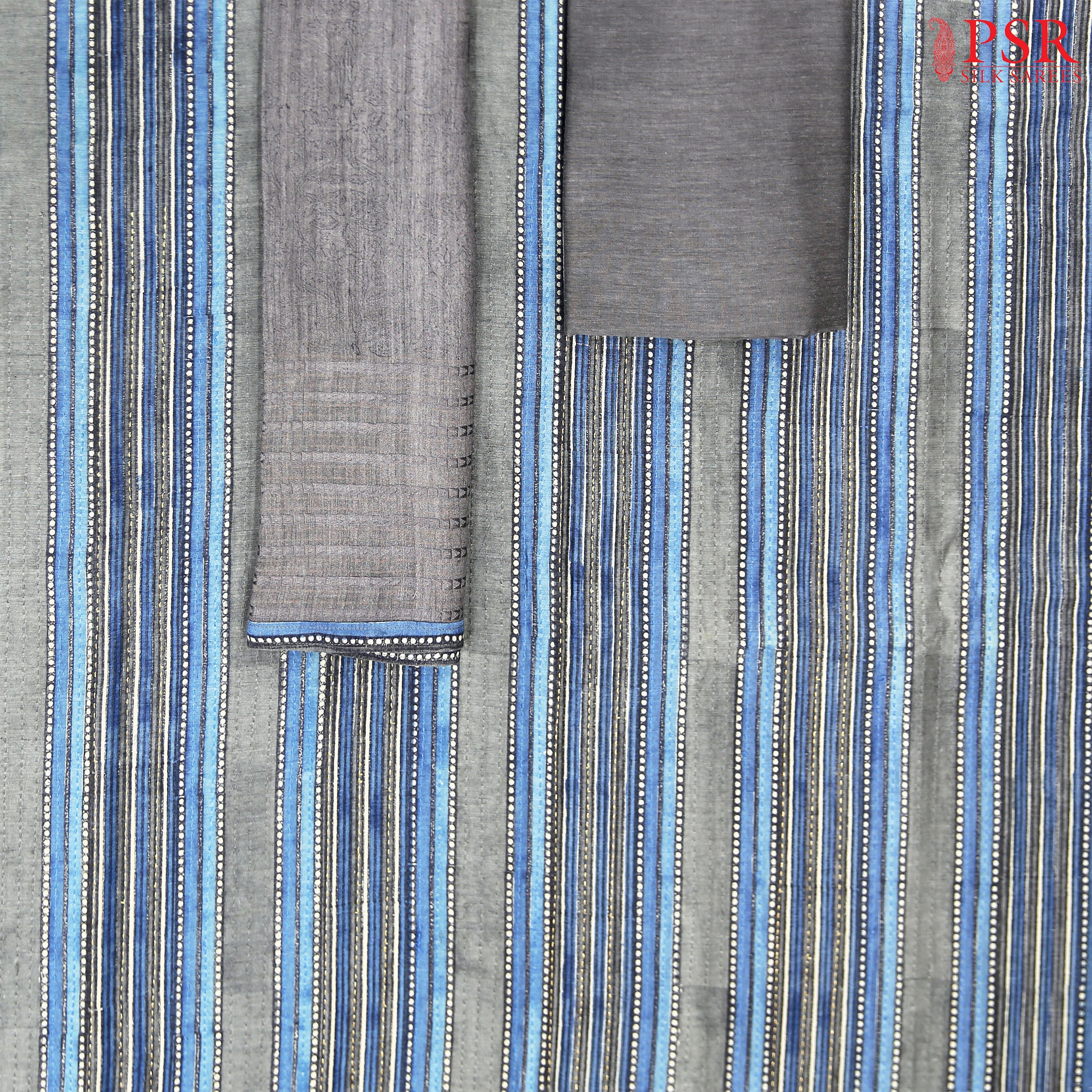 Tussar Dress Material - Blue & Grey