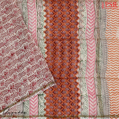 Coral Peach Chanderi Silk Cotton Dress Material