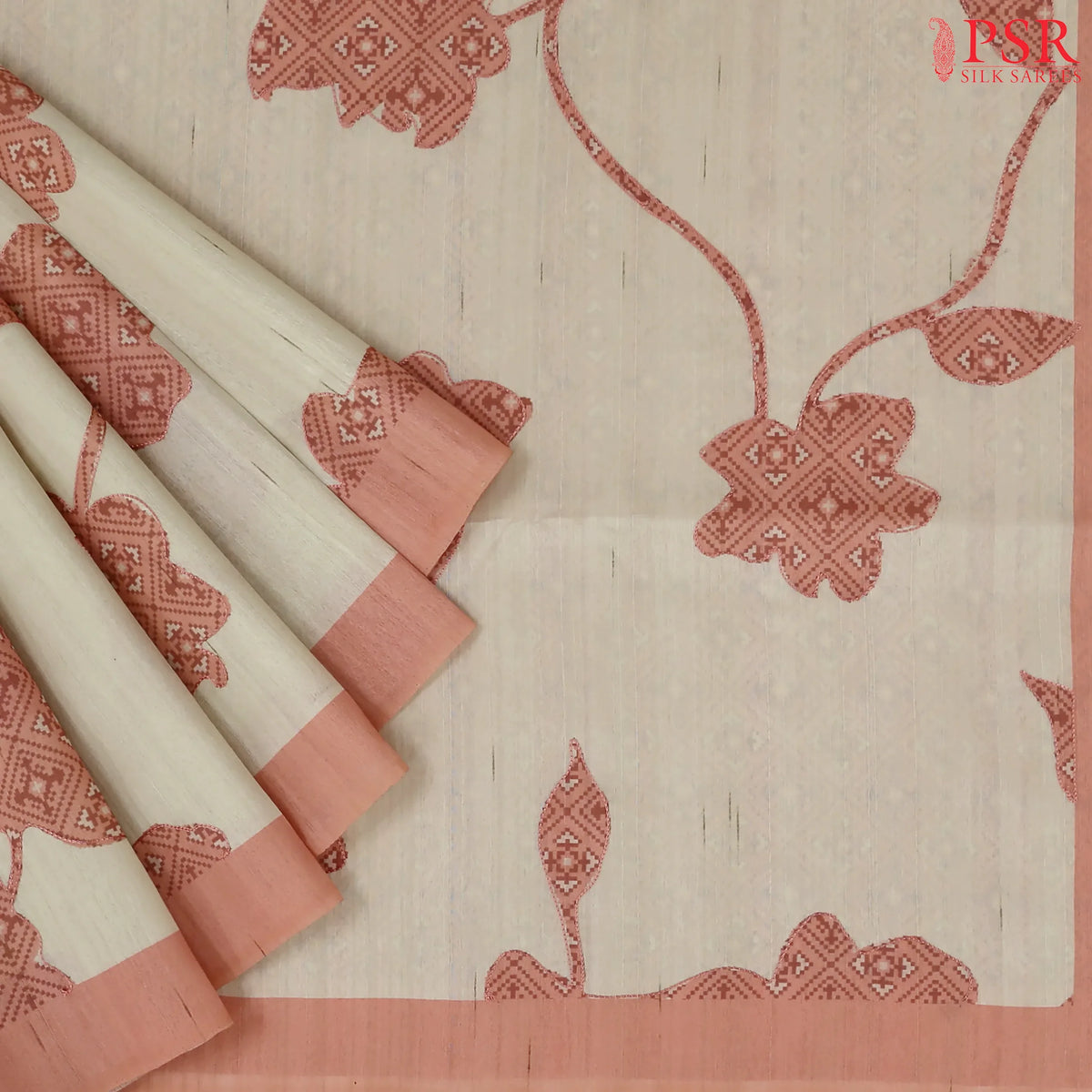 Cream Beige Semi Tussar Saree