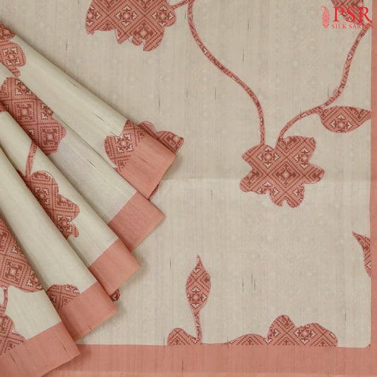 Cream Beige Semi Tussar Saree
