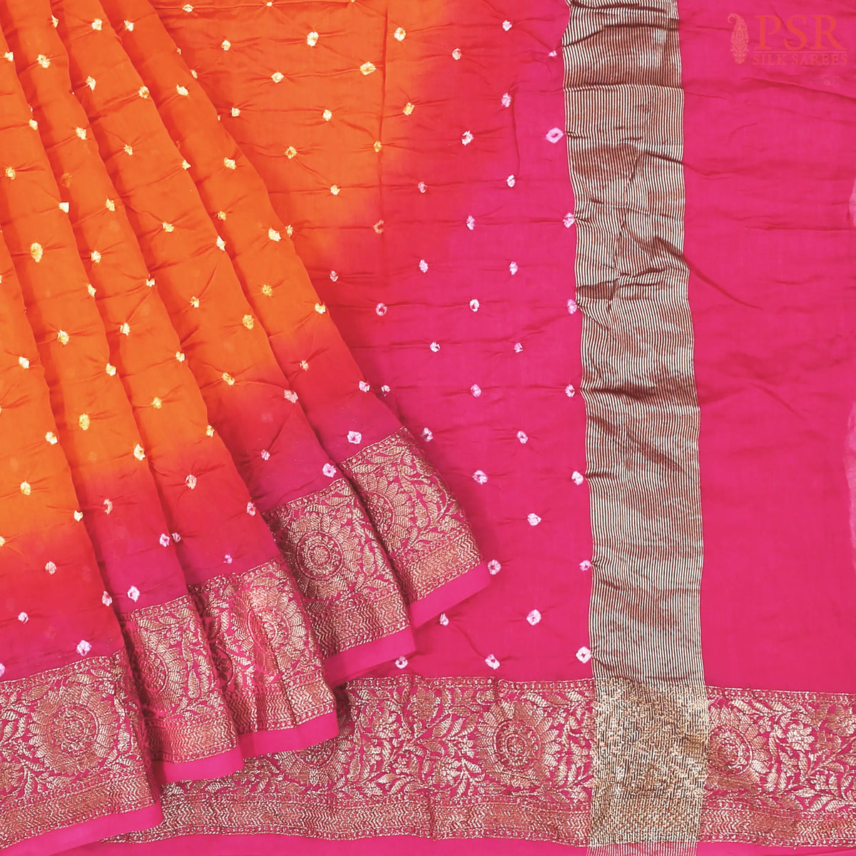 Saffron Crushed Bandhini Saree