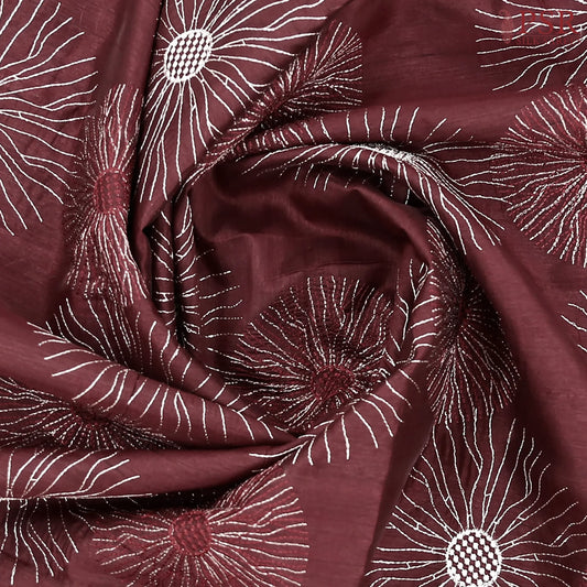 Dark Maroon Kosa Embroidery Saree
