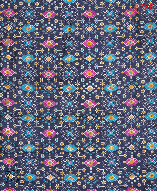 Midnight Blue Soft Patola Silk Cotton Dress Material