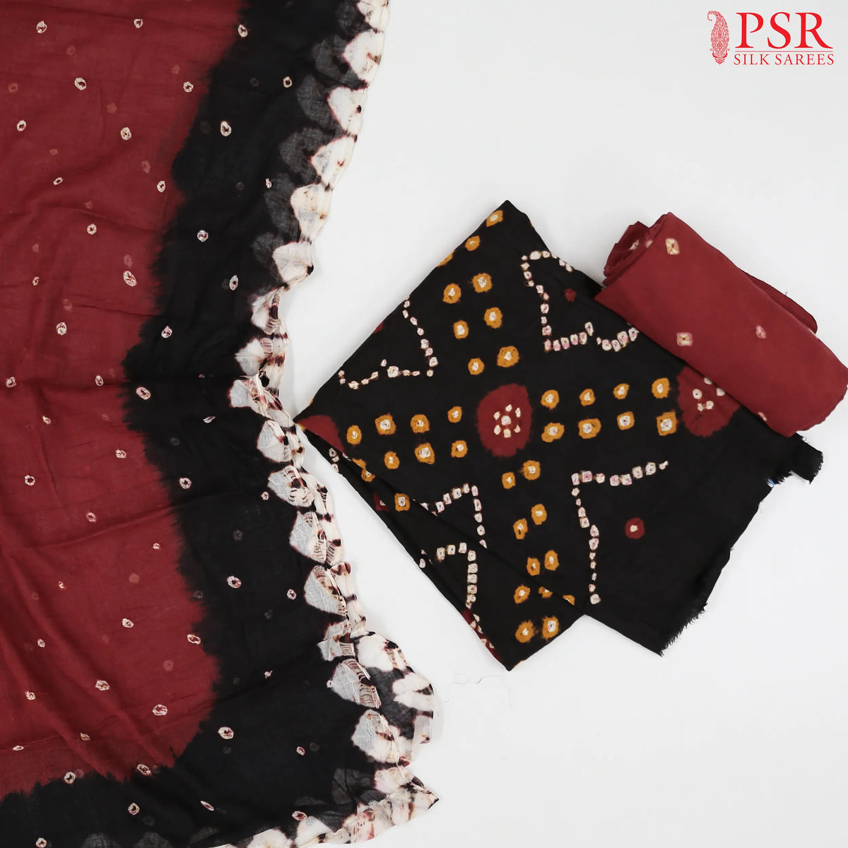 Black Bandhini Dress Material