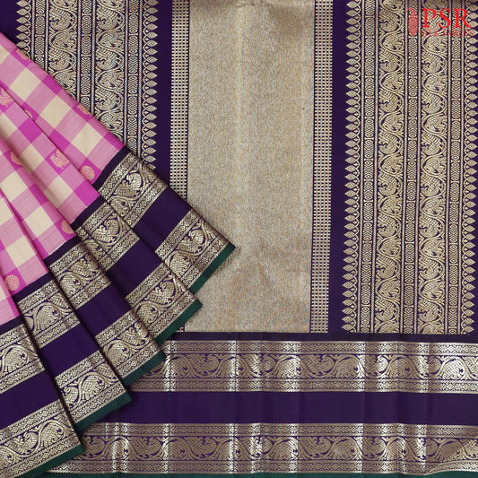 Fuchsia & Beige Kanchipuram Silk Saree