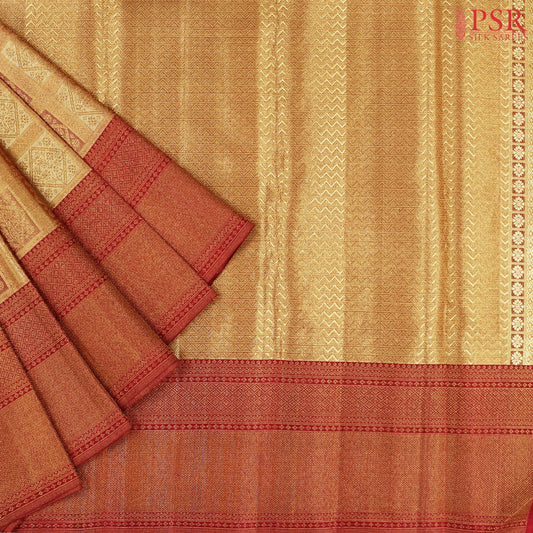 Old Gold & Dark Red Kanchipuram Jacquard Silk Saree