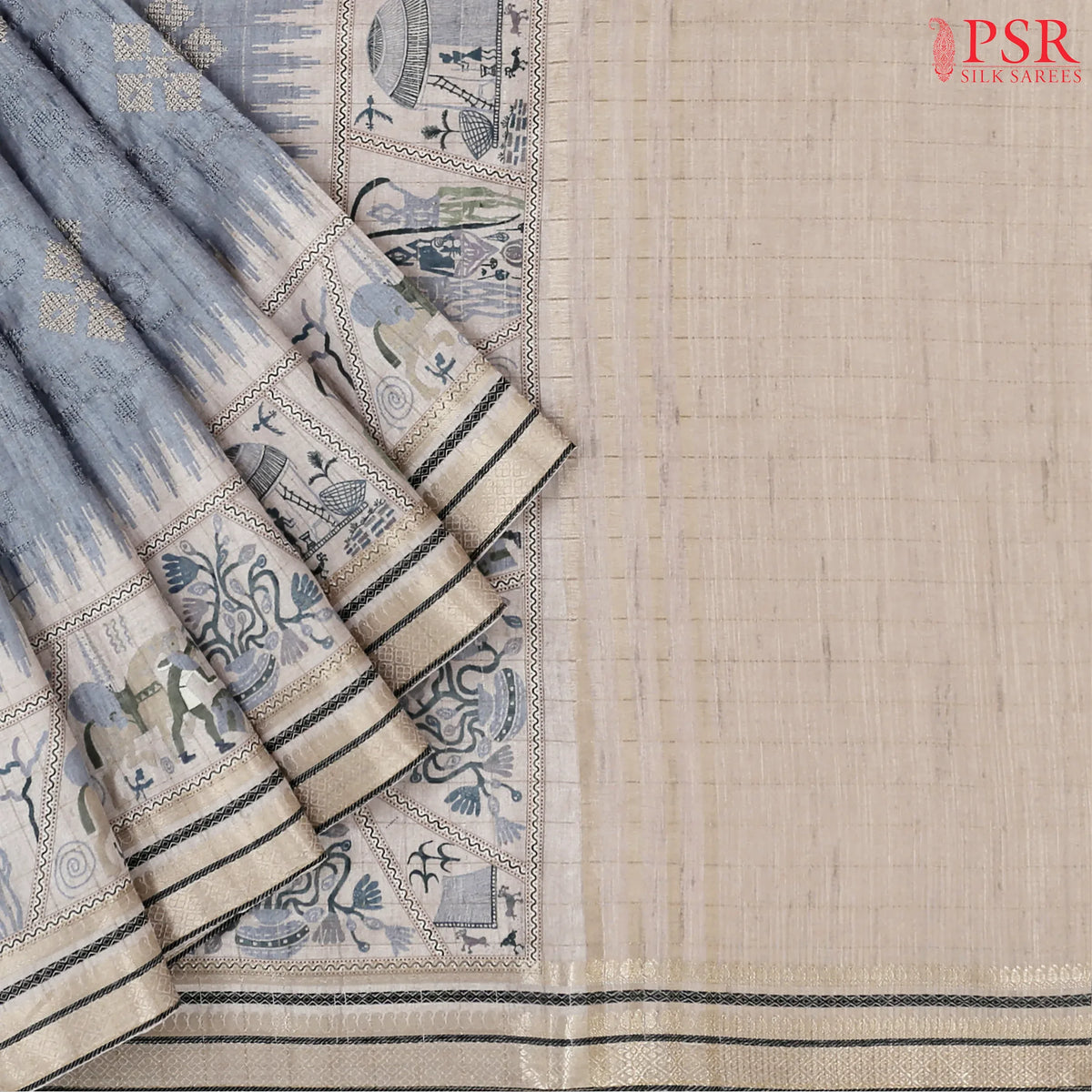 Satin Soft Blue Semi Tussar Saree
