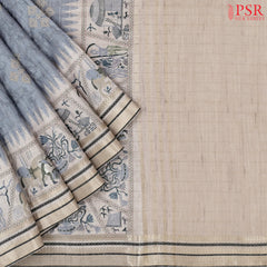 Satin Soft Blue Semi Tussar Saree