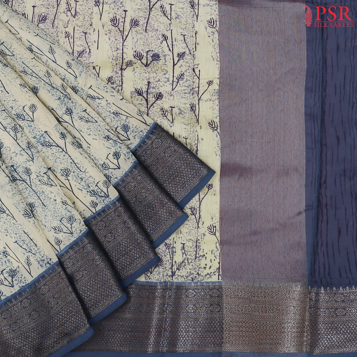 Beige Chanderi Silk Cotton Saree