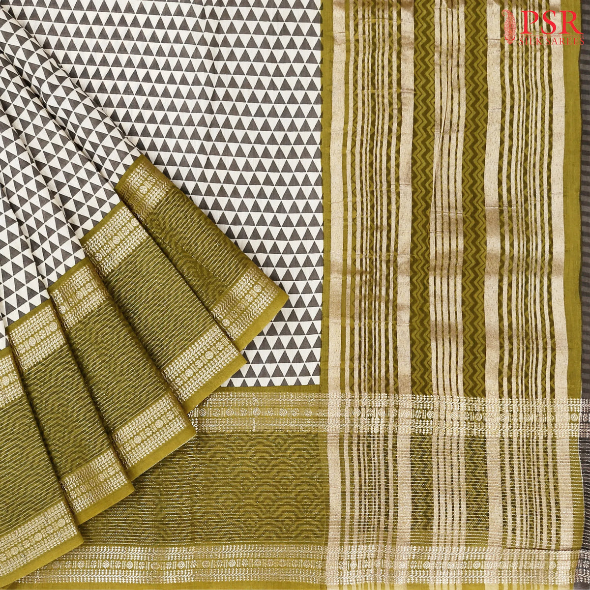 Light Beige & Grey Assam Saree