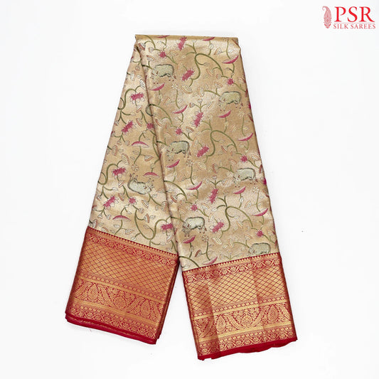 Golden Beige Kanchipuram Jacquard Tissue Silk Saree
