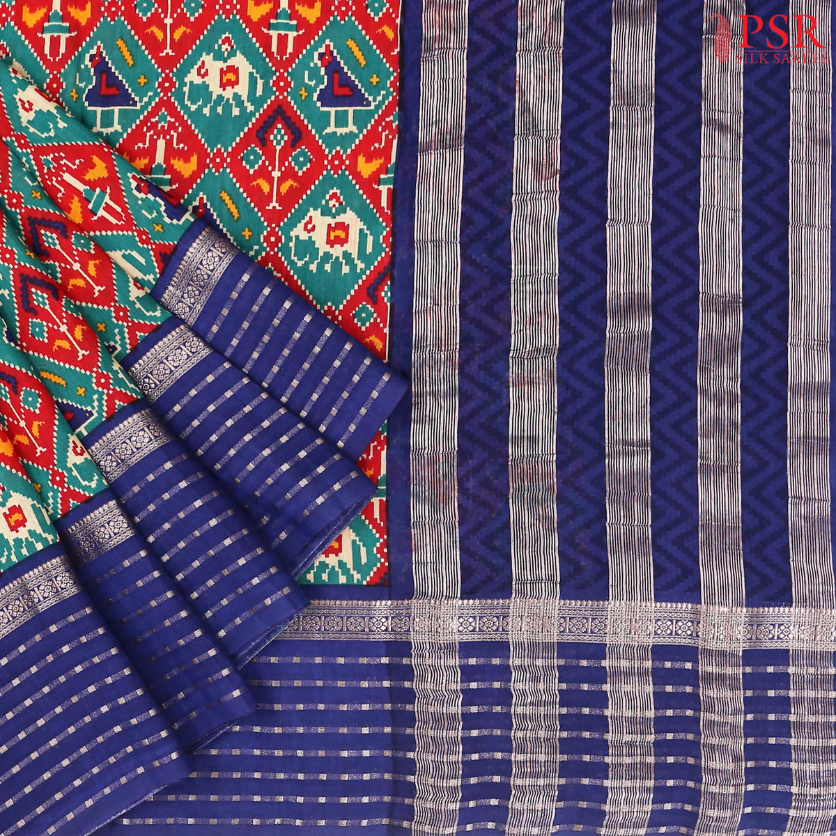 Red & Egyptian Green Assam Saree