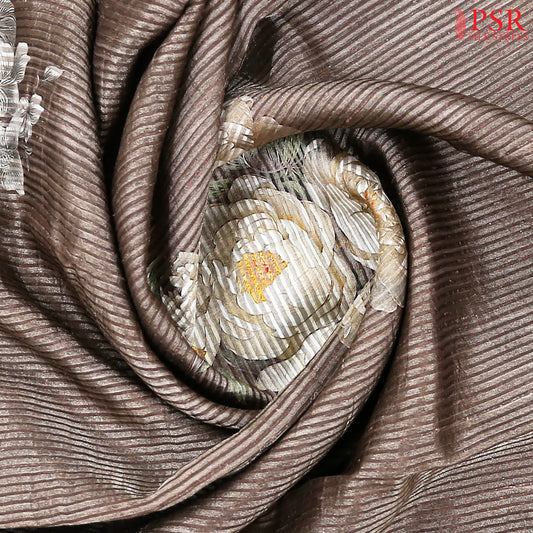 Mocha Brown Printed Tissue Saree