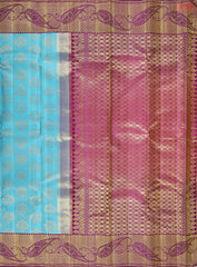 Light Peacock Blue Kanchipuram Jacquard Silk Saree