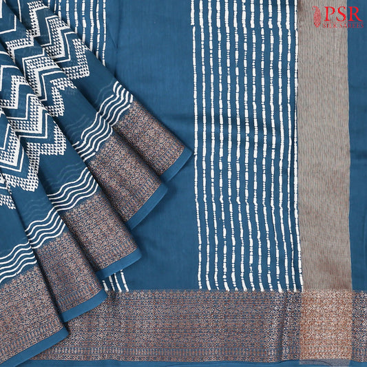 Prussian Blue Chanderi Silk Cotton Saree