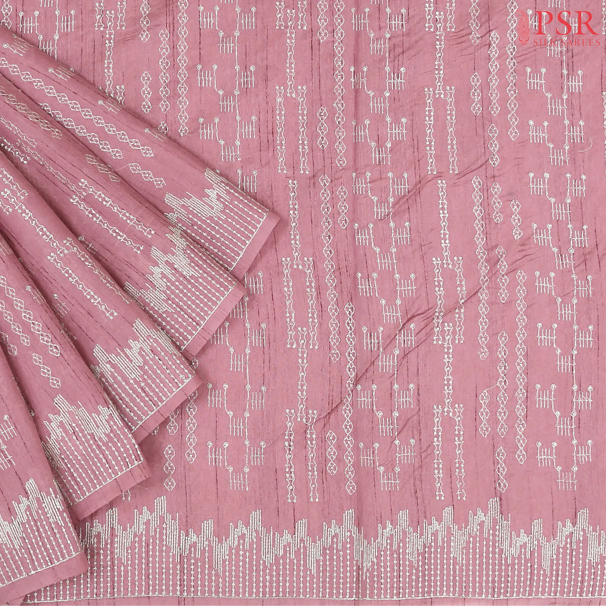 Orchid Pink Semi Tussar Embroidery Saree