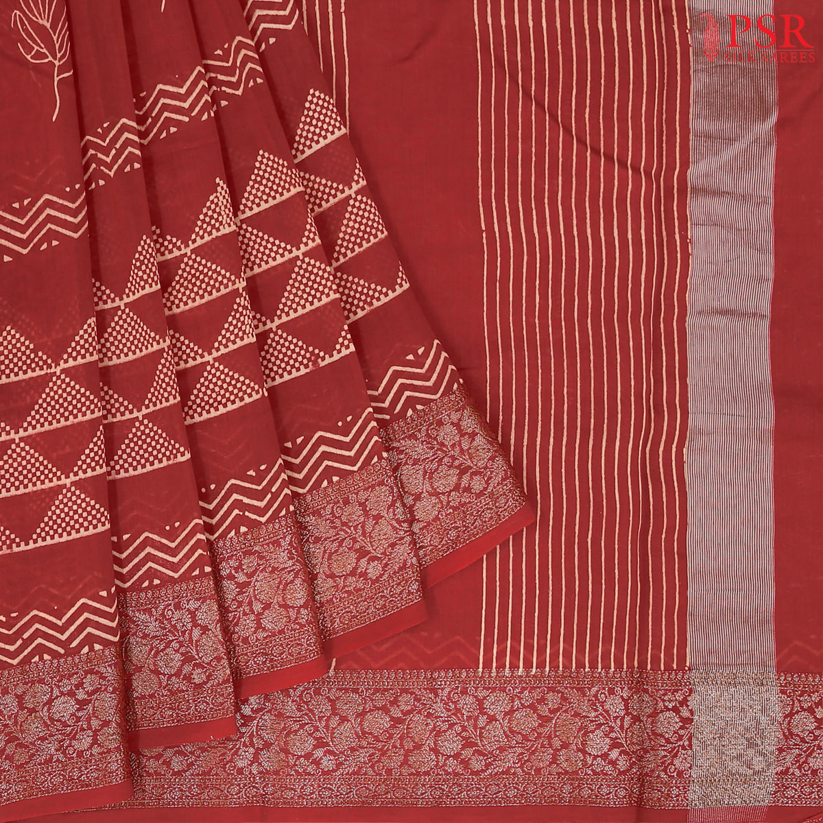 Carmine Red Chanderi Silk Cotton Saree