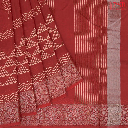Carmine Red Chanderi Silk Cotton Saree