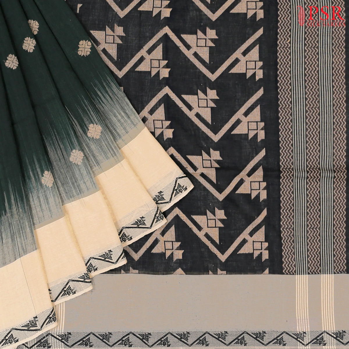 Bottle Green Byloom Cotton Saree