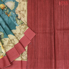 Teal Blue Tussar Silk Saree