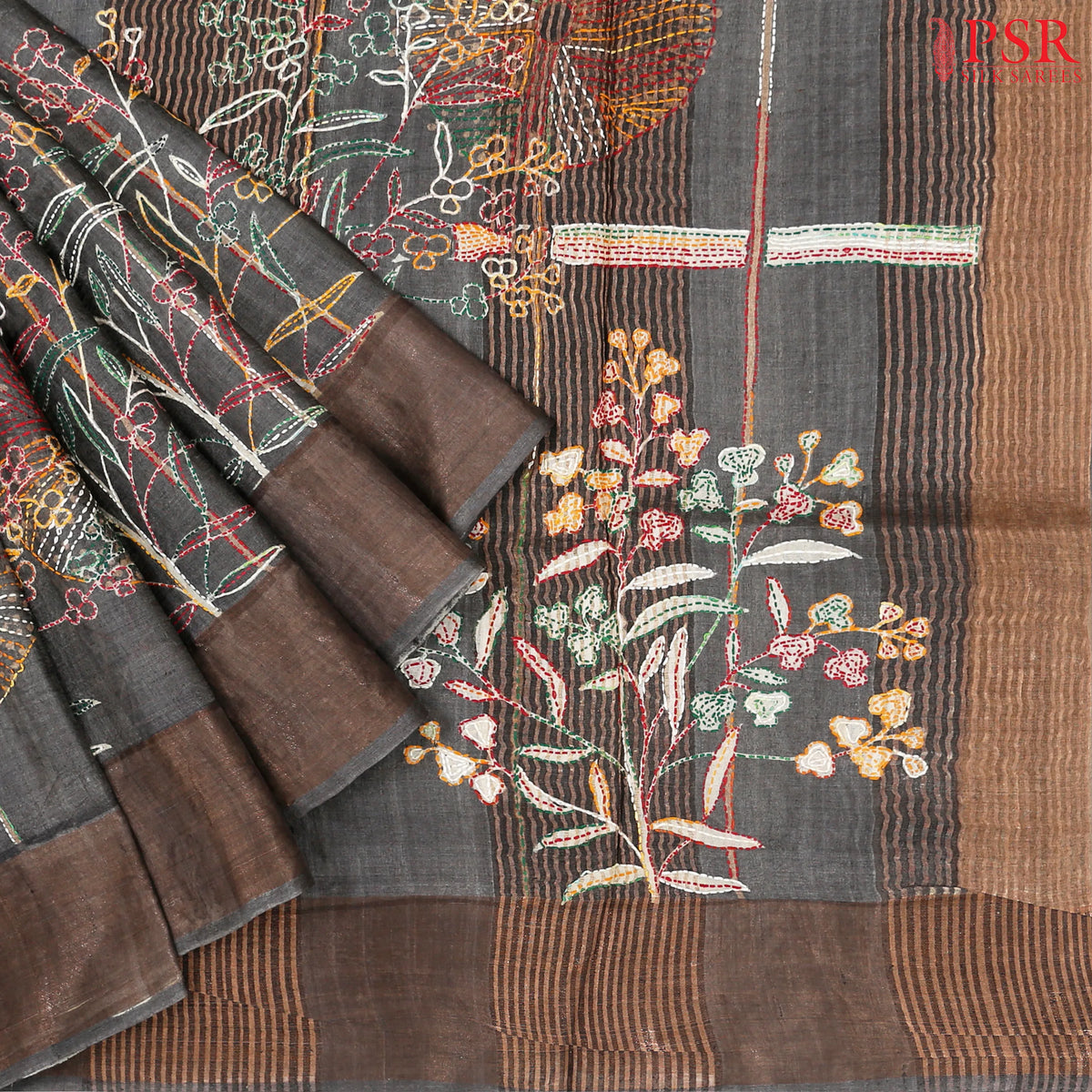 Dark Fossil Grey Kadhi Tussar Silk Saree