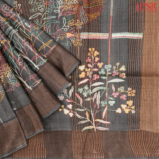 Dark Fossil Grey Kadhi Tussar Silk Saree