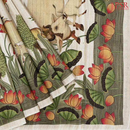 Beige Kadhi Tussar Silk Saree