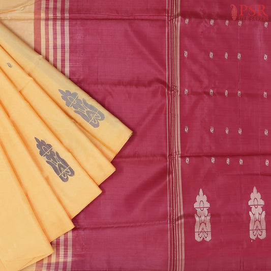 Cantaloupe Yellow Vazhainaar Silk Saree
