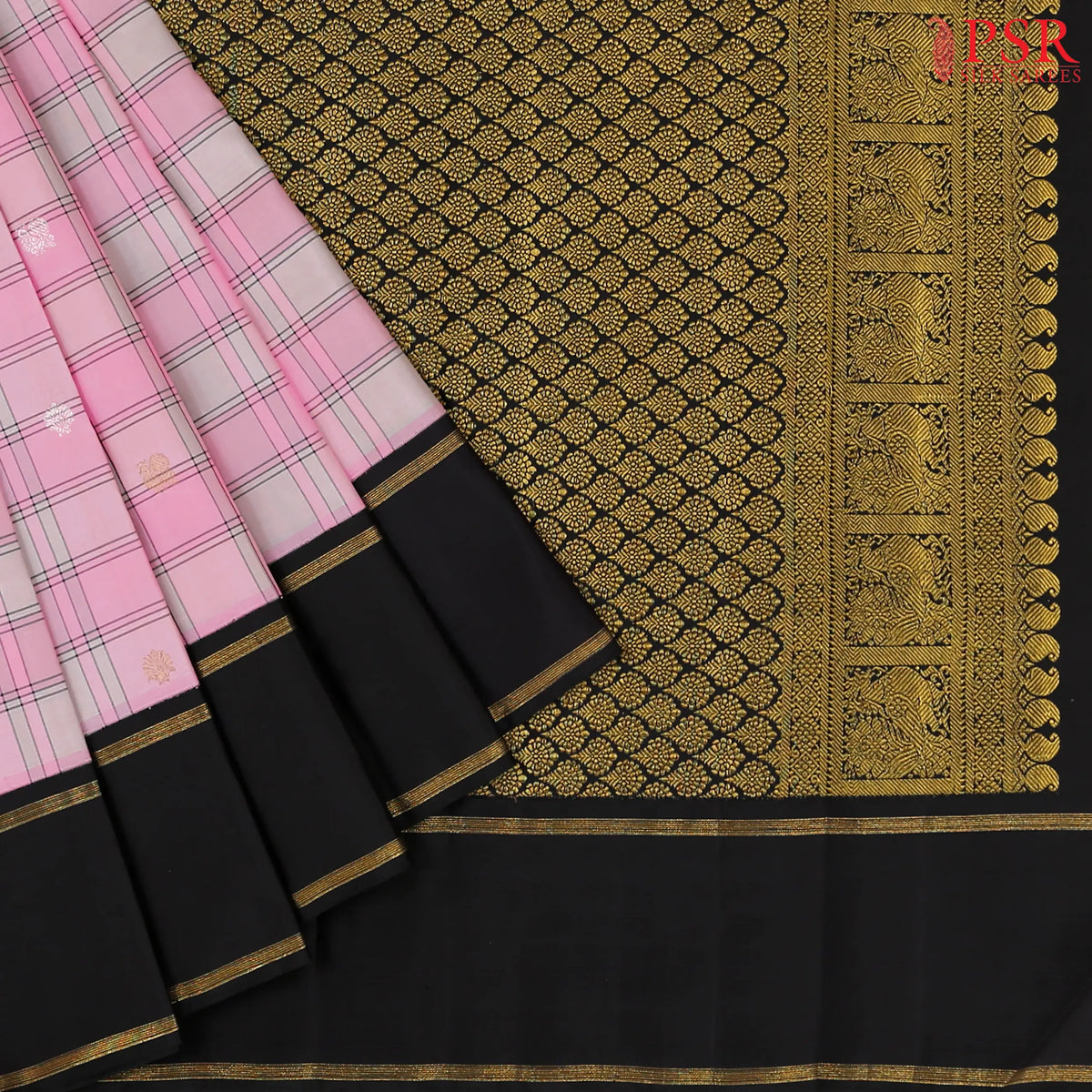 Pink & Grey Kanchipuram Silk Saree