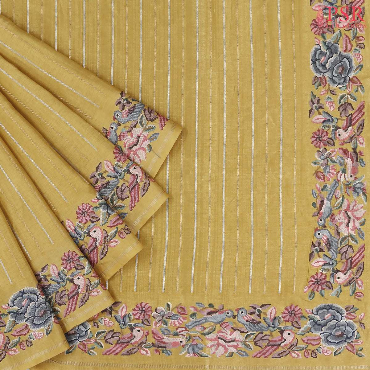 Dry Grass Yellow Semi Tussar Saree