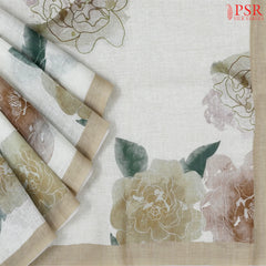Floral White Linen Saree