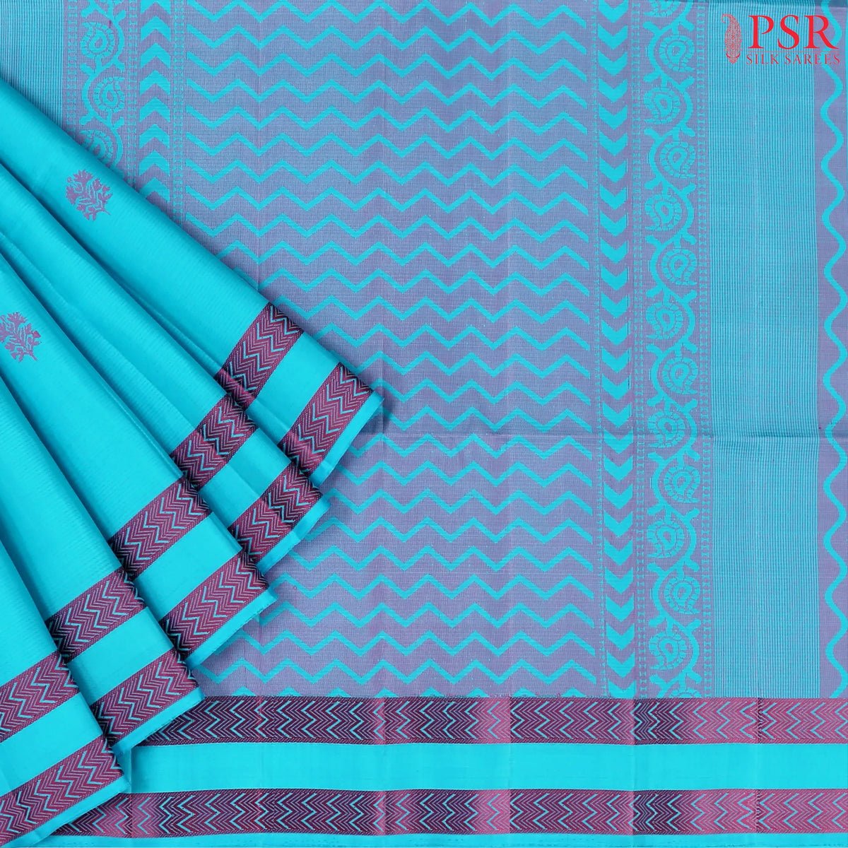 Deep Sky Blue Soft Silk Saree