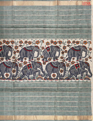 Beige & Viridian Kadhi Tussar Silk Saree