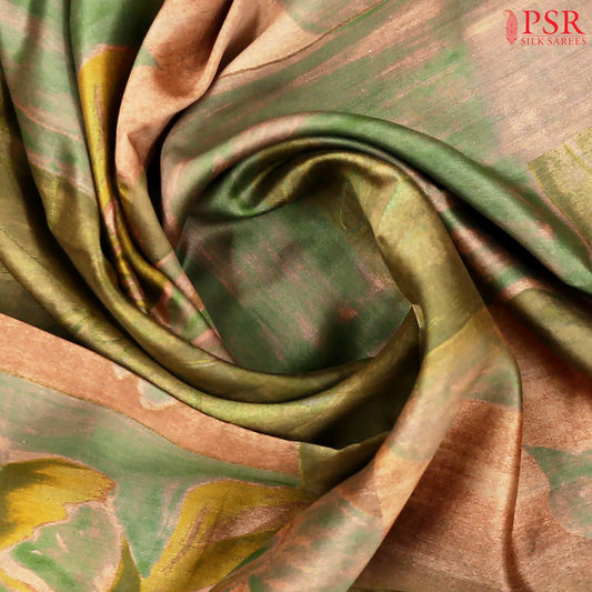 Cider Orange & Olive Green Chiniya Silk Saree