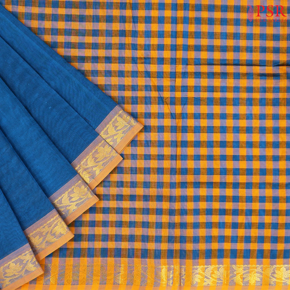 Peacock Blue Cotton Silk Saree