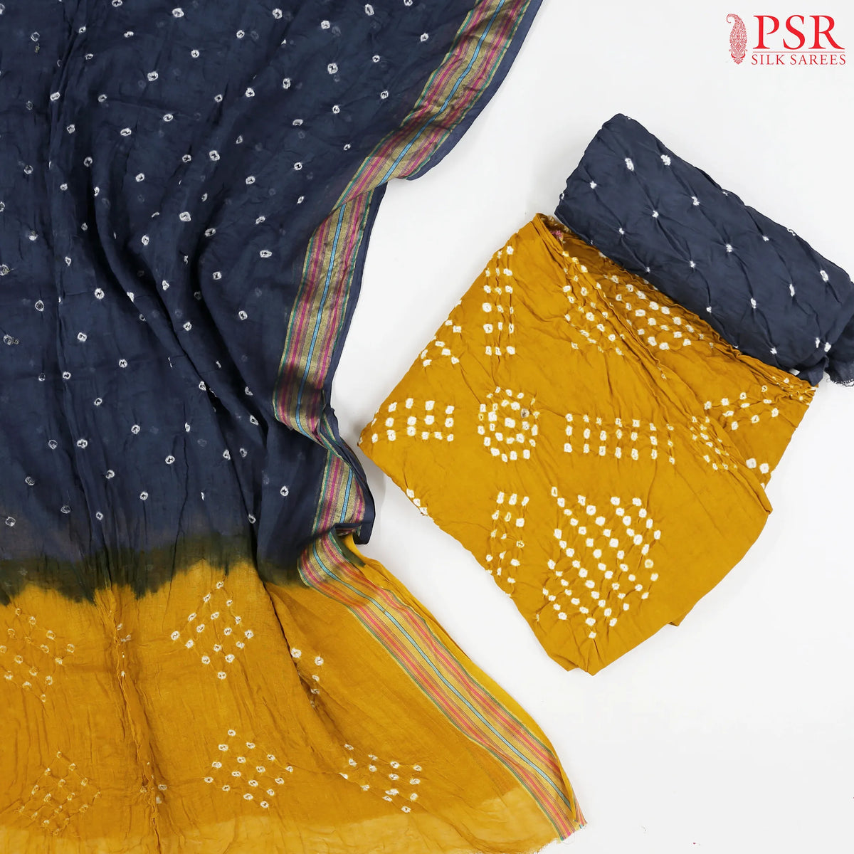 Mustard Yellow Crushed Bandhini Cotton Dress Material
